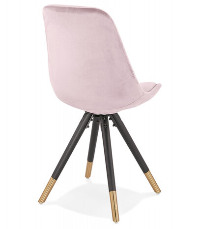 Design stoel 'HAMILTON' in roze fluweel en poten in zwart hout