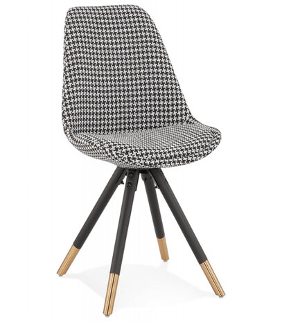 Design stoel 'HAMILTON' in pied-de-poule-print stof en poten in zwart hout