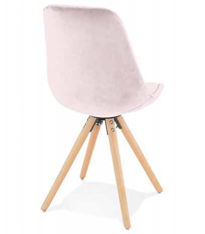 Vintage stoel 'RICKY' in roze fluweel en poten in natuurkleurig hout