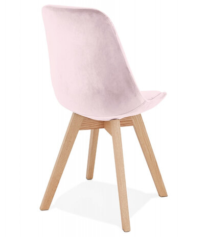 Stoel in roze fluweel 'JOE' met structuur in natuurkleurig hout