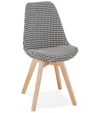 Stoel in pied-de-poule-print stof 'JOE' met structuur in natuurkleurig hout