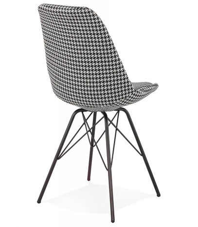 Design stoel 'ZAZY' van pied-de-poule-print stof met zwarte metalen poten