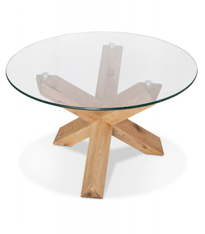 Ronde salontafel 'MAGIK' van glas en massief hout