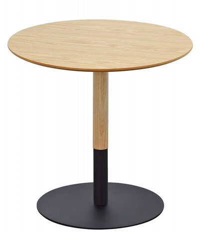 Ronde design salontafel 'DILA H40' in natuurlijke houtafwerking en zwart metaal