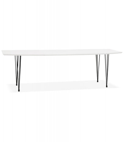 Uitschuifbare design eettafel 'HUSKI' wit met zwart metalen voeten industriële stijl - 170(270)x100 cm