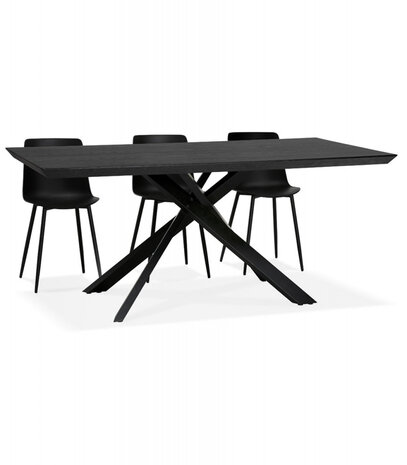 Design eettafel met x-vormige centrale voet 'WALABY' van zwarte hout - 200x100 cm