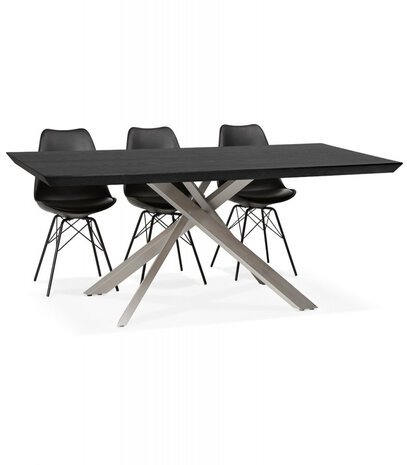 Design eettafel 'WALABY' in zwart hout met centrale metalen voet - 200 x 100 cm
