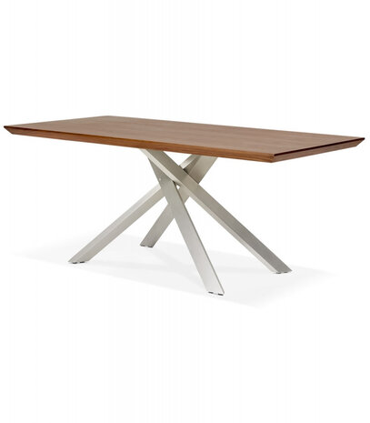 Eettafel 'WALABY' in hout met notelaarafwerking en met centrale metalen voet - 200 x 100 cm