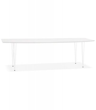 Uitschuifbare witte design eettafel 'HUSKI' met witte metalen poten - 170(270)x100 cm