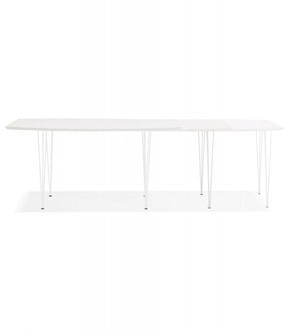 Uitschuifbare witte design eettafel 'HUSKI' met witte metalen poten - 170(270)x100 cm