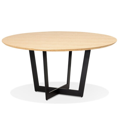 Ronde eettafel 'LULU' van zwart metaal en natuurkleurig hout - Ø120 cm