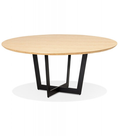 Ronde eettafel 'LULU' van zwart metaal en natuurkleurig hout - Ø140 cm