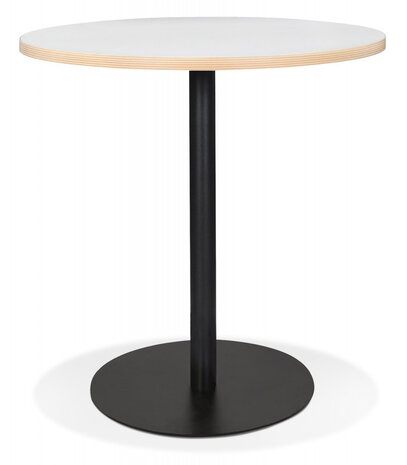 Witte ronde bistrotafel 'YOGI' met een zwarte metalen poot - Ø 80 cm