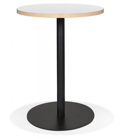 Witte ronde bistrotafeltje 'YOGI' met een zwarte metalen poot - Ø 60 cm