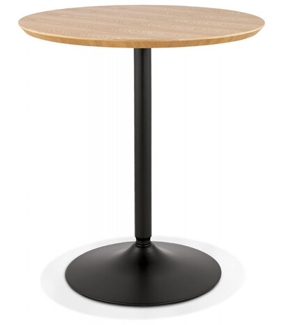 Ronde designtafel 'HUSH' van hout met natuurlijke afwerking en zwart metaal - Ø 80 cm
