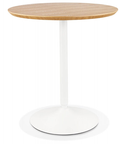 Ronde designtafel 'HUSH' van hout met natuurlijke afwerking en wit metaal - Ø 80 cm