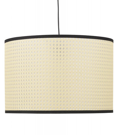 Ronde hanglamp 'GOBU' van natuurlijk rotan en zwarte structuur