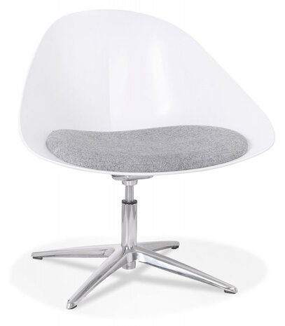 Design loungestoel 'DAPHNE' van witte kunststof en grijze stof