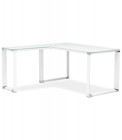 Design, hoekvormig directiebureau 'XLINE' 160 van wit glas (hoek naar keuze) - 160 cm