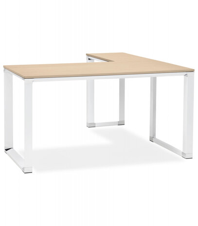 Design hoekbureau 'XLINE' met natuurlijke houten afwerking en wit metaal (hoek naar keuze) - 160 cm