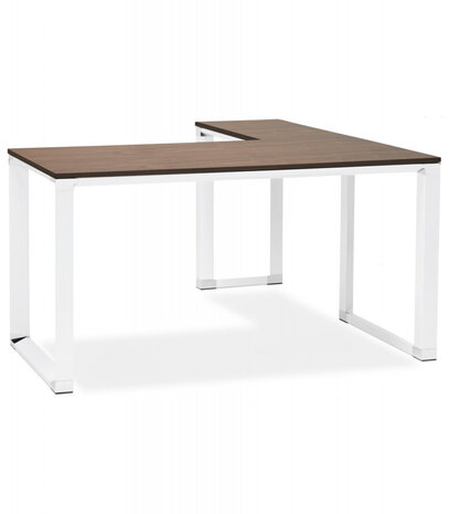 Design hoekbureau 'XLINE' met notenhouten afwerking en wit metaal (hoek naar keuze) - 160 cm