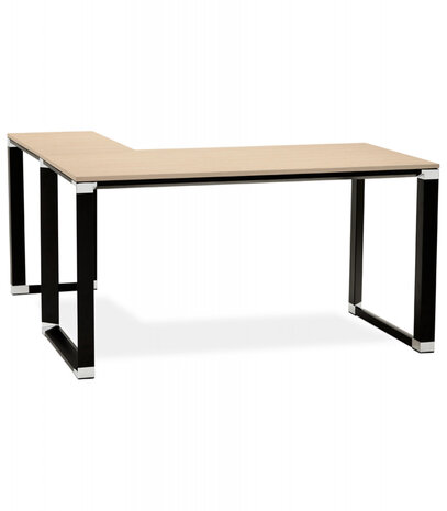 Design hoekbureau 'XLINE' met natuurlijke houten afwerking en zwart metaal (hoek naar keuze) - 160 cm