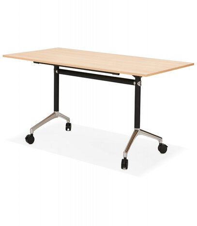 Groot opklapbaar bureau 'FLEXO' op houten wielen, natuurlijke afwerking - 160x80 cm