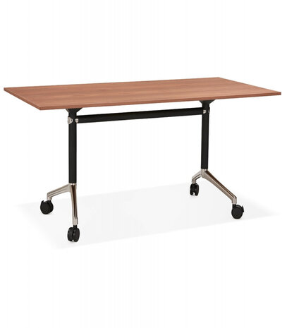 Groot opklapbaar bureau 'FLEXO' op houten wielen. walnoot hout afwerking - 160x80 cm