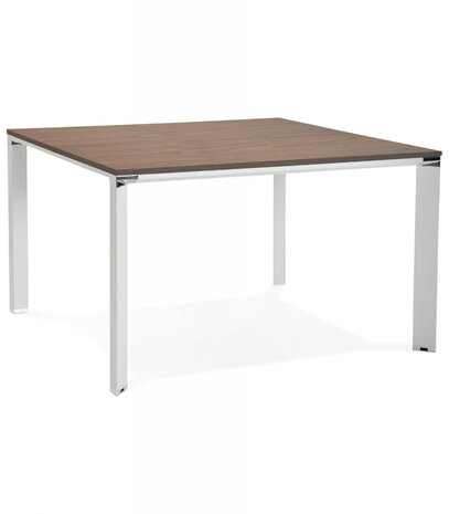 Vergadertafel / bench-bureau 'XLINE SQUARE' met notenhouten afwerking en wit metaal - 140x140 cm