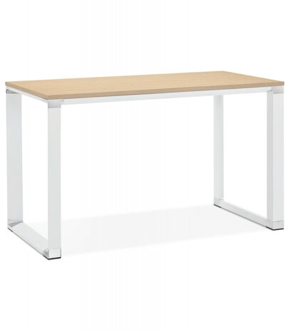 Klein recht designbureau 'XLINE' in hout met natuurlijke afwerking en wit metaal - 140x70 cm