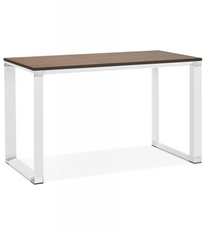 Klein recht designbureau 'XLINE' met notenhouten afwerking en wit metaal - 140x70 cm