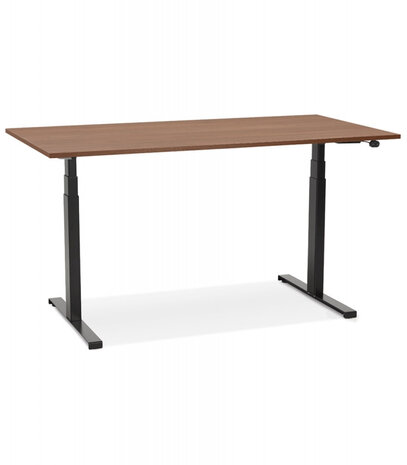 Zwarte elektrische zit/sta-bureau 'TRONIK' met blad in notenhouten afwerking - 140x70 cm