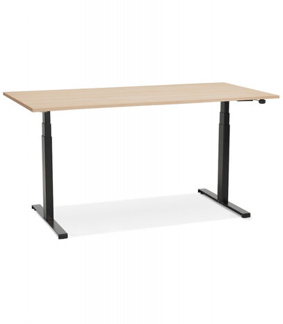 Zwarte ergonomische elektrische bureau 'TRONIK' met blad in natuurlijke houtafwerking - 160x80 cm
