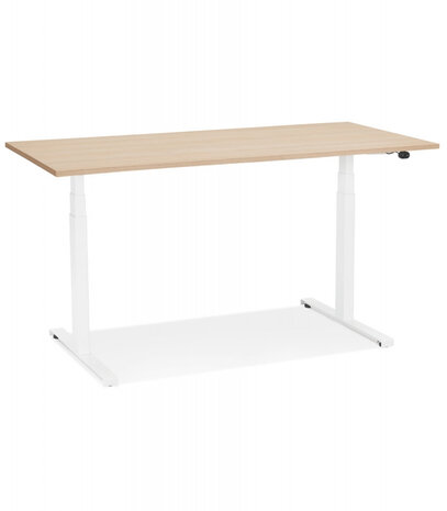 Witte elektrische zit/sta-bureau 'TRONIK' met blad in natuurlijke houtafwerking - 140x70 cm