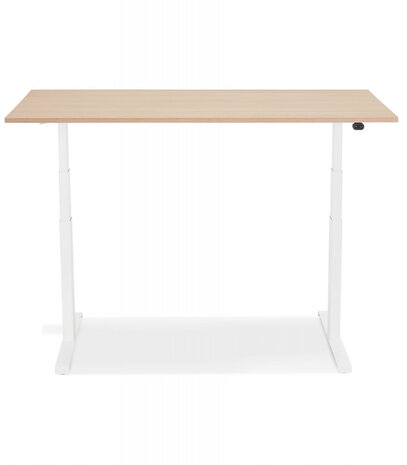 Witte elektrische zit/sta-bureau 'TRONIK' met blad in natuurlijke houtafwerking - 140x70 cm