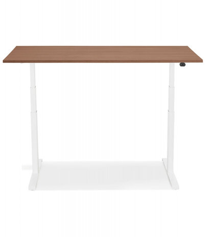 Witte elektrische zit/sta-bureau 'TRONIK' met blad in notenhouten afwerking - 140x70 cm