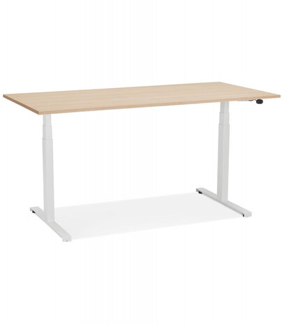 Witte elektrisch verstelbare bureau 'TRONIK' met blad in natuurlijke houtafwerking - 160x80 cm