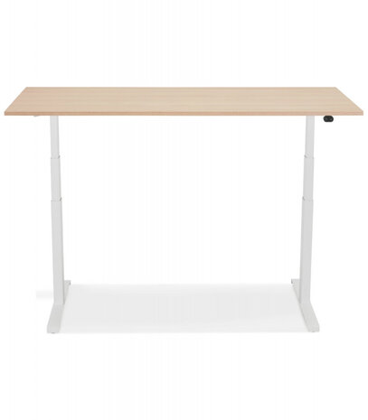 Witte elektrisch verstelbare bureau 'TRONIK' met blad in natuurlijke houtafwerking - 160x80 cm
