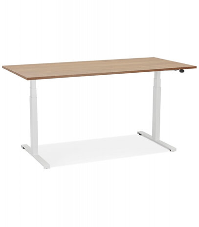 Witte elektrisch verstelbare bureau 'TRONIK' met blad in notenhouten afwerking - 160x80 cm