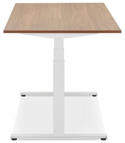 Witte elektrisch verstelbare bureau 'TRONIK' met blad in notenhouten afwerking - 160x80 cm