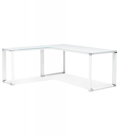 Groot hoekbureau van wit glas 'XLINE' (hoek naar keuze) - 200 cm
