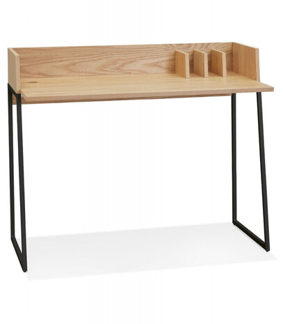Rechte design bureau 'SALMON' in natuurkleurig hout en zwart metaal