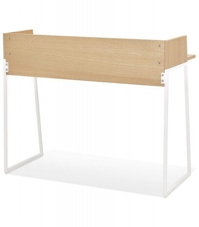 Rechte design bureau 'SALMON' in natuurkleurig hout en wit metaal