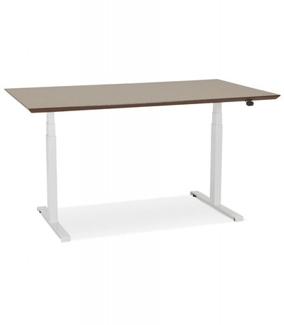Witte elektrische zit/sta-bureau 'BIONIK' met blad in notenhouten afwerking - 150x70 cm