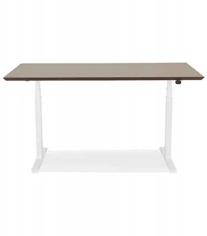 Witte elektrische zit/sta-bureau 'BIONIK' met blad in notenhouten afwerking - 150x70 cm