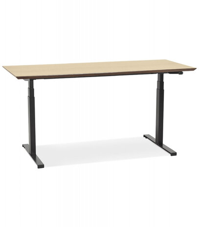 Zwarte elektrische zit/sta-bureau 'BIONIK' met blad in natuurlijke houtafwerking - 180x90 cm