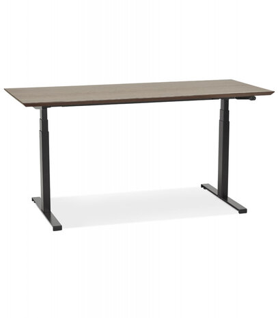 Zwarte elektrische zit/sta-bureau 'BIONIK' met blad in notenhouten afwerking - 180x90 cm