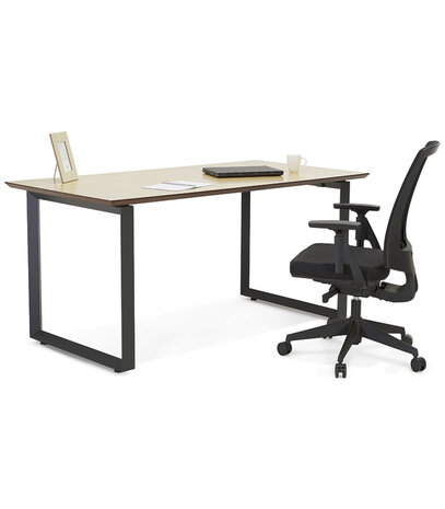 Grote rechte directiebureau 'GIMINI' van hout en wit metaal - 180x90 cm