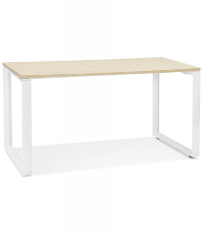 Rechte design bureau 'BAKUS' van natuurkleurig afgewerkte hout en wit metaal - 160x80 cm
