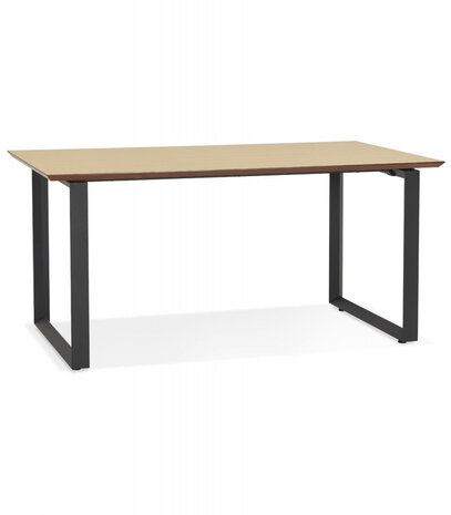 Grote rechte directiebureau 'GIMINI' van natuurkleurig afgewerkte hout en zwart metaal - 180x90 cm